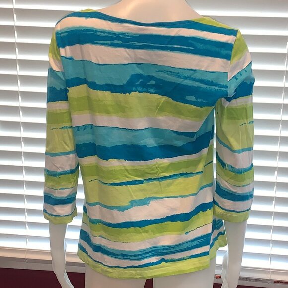 EUC Sapphire Star Women's Medium Top Colorful Green White Blue Stripes + Beads - Picture 3 of 13